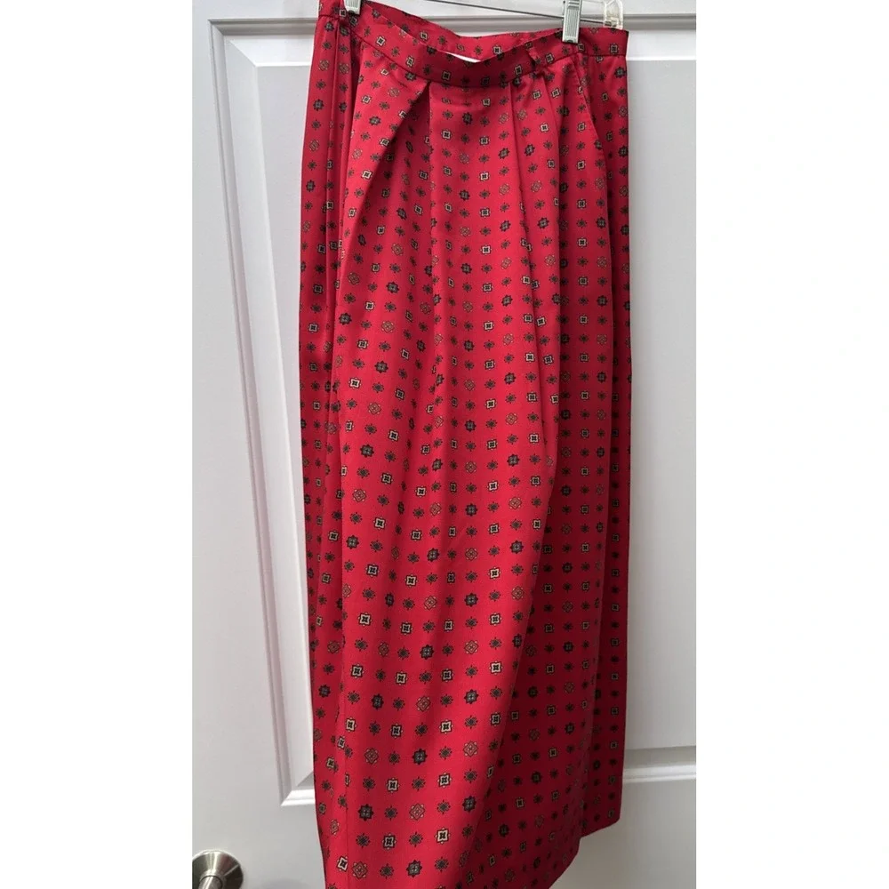 David Brooks Skirt Pleated Midi Red Women's 10/12 Pockets Belt Loops USA 80s VTG